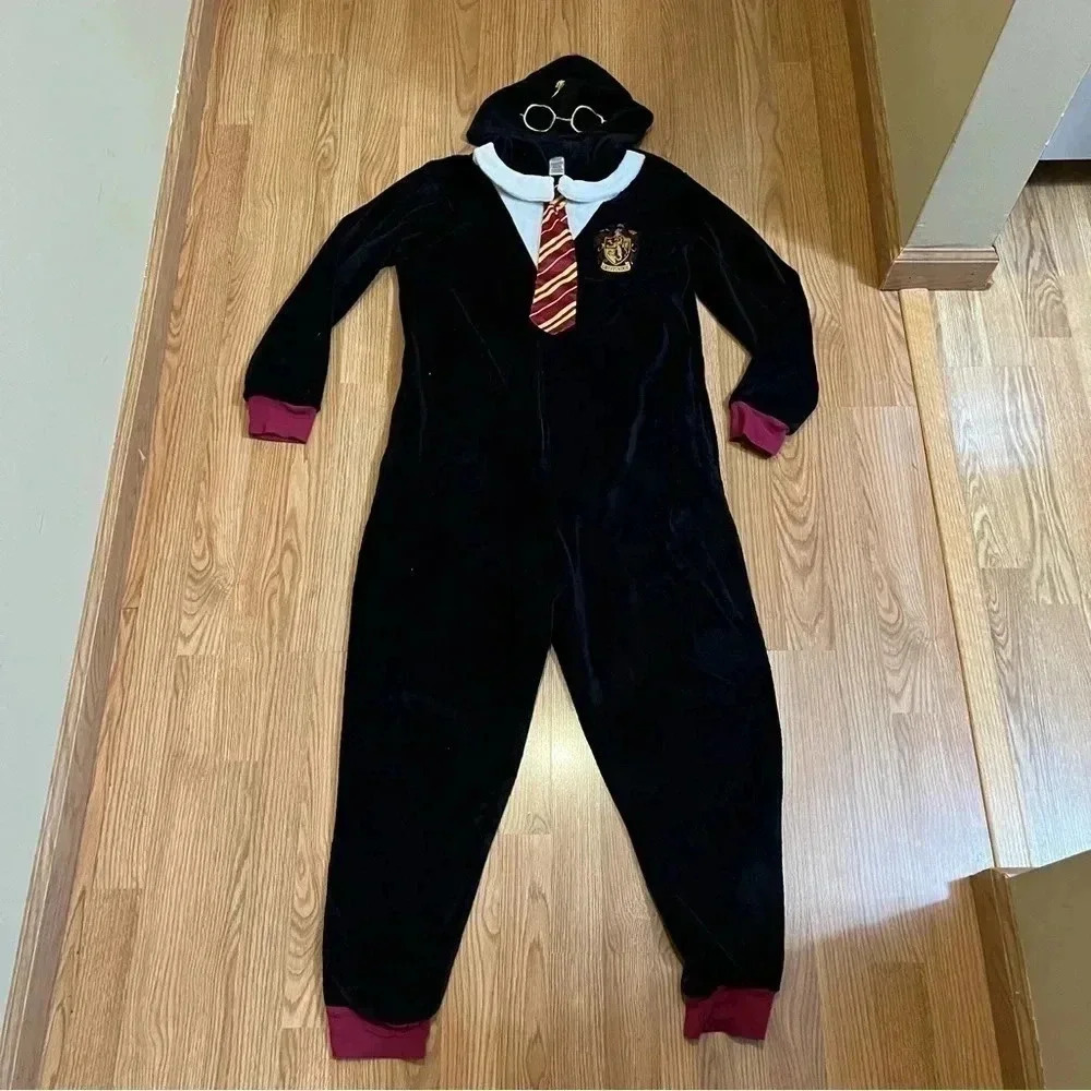 Harry Potter Gryffindor One Piece Fleece Soft Pajamas Adult Size S/M Tie Zipper